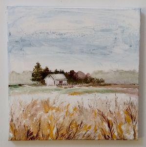 Barnscape original acrylic painting canvas modern farmhouse